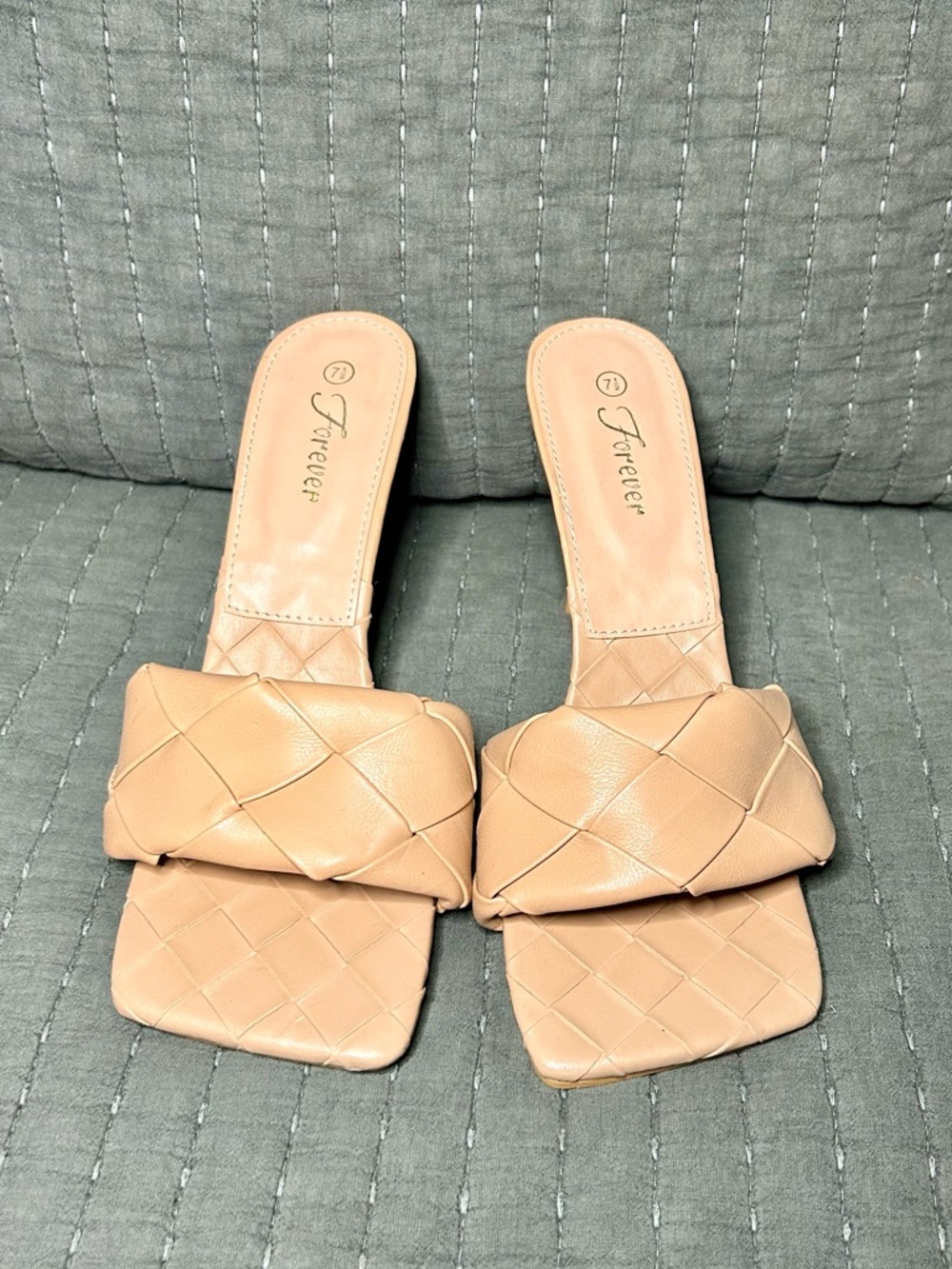 Nude Woven Square Toe Mule Heels Size 7.5 / 8